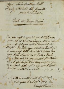 Documento nº 44, recibo de Giuseppe Tronce ao Monsenhor Francisco Corrêa Vidigal (s.d-1838) infor...