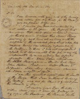 Carta enviada por David Jewett (1772-1842) para Lucas José Obes (1782-1838), informando sobre os ...