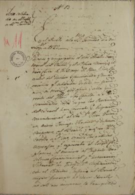 Ata de 03 de novembro de 1822 de celebração realizada pelo Cabildo do Povoado de Santíssima Trind...