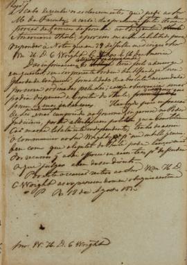 Minuta de 18 de agosto de 1830, endereçada a William Henry DeCourcy Wright, cônsul dos Estados Un...