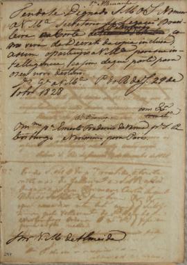 Circular enviada em 29 de dezembro de 1828 comunicando a nomeação de Secretário da Legação Brasil...