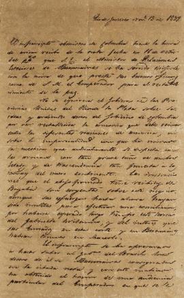 Despacho de Leandro Palácios (1782-1836) ao ministro das relações exteriores de Buenos Aires, env...