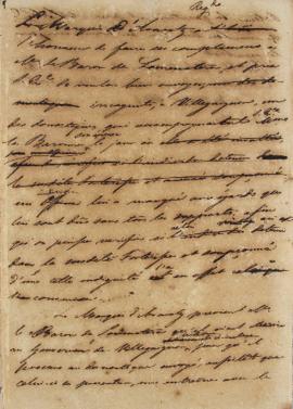 Minuta de carta encaminhada a Georg Heinrich von Löwenstern (1786-1856), Barão de Lowenstern info...