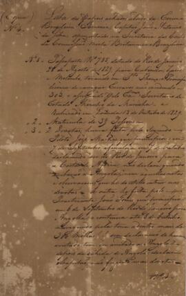 Anotações feitas por José de Paiva (s.d.) contendo uma lista detalhada dos documentos encontrados a bordo da escuna “Esmenia” e, posteriormente, apresentados à Secretaria das Cortes da Comissão Mista Britânica e Brasileira. As anotações enumeram registros de carga, listas de tripulação, correspondências, licenças de navegação e outros papéis que poderiam servir como prova na investigação sobre a apreensão da embarcação.