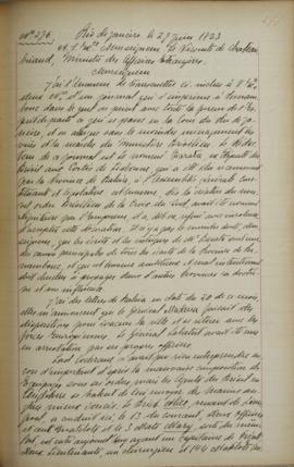 Correspondência de 29 de junho de 1823, de Jean-Baptiste Maler (s.d.-s.d.), cônsul-geral da Franç...
