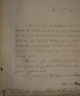 Ofício original enviado por Francisco Afonso de Meneses de Sousa Coutinho (1796-1834), Marquês de...