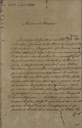 Ofício de 28 de agosto de 1829, de Steen Bille, cônsul da Dinamarca, endereçada a João Carlos Aug...