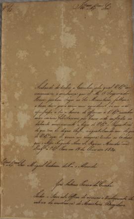 Oficio de 19 de fevereiro de 1830, de João Antônio Pereira da Cunha, encaminhado a Miguel Calmon ...