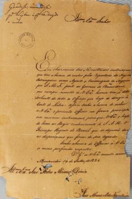 Ofício enviado por Pedro Alvares Diniz (s.d.) a Juan (João) Manoel de Figueiredo, em 16 de julho ...