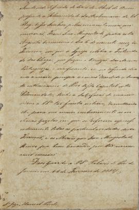 Circular enviada por José Manuel Pinto, em 11 de fevereiro de 1818. O documento fala sobre a ceri...