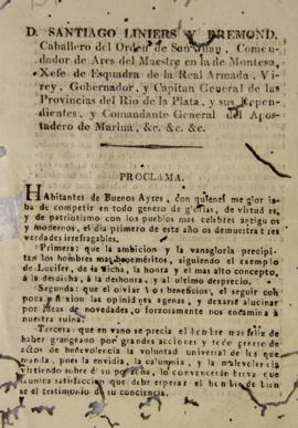 Proclamação de 4 de janeiro de 1809 escrito por Santiago de Liniers (1753-1810) orientando sobre ...