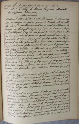 Despacho nº 156, de 14 de janeiro de 1822, de Jean-Baptiste Maler (s.d.), Cônsul-geral da França ...
