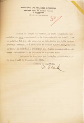 Relatório original enviado por Frederico de Castelo Branco Clark (1887-1971), chefe de gabinete d...