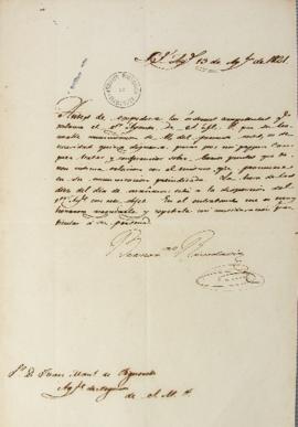 Despacho enviada por Bernardino Rivadavia (1780-1845) ao agente de Negócios estrangeiros de Portu...