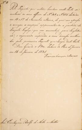 Cópia de despacho enviado por Francisco Carneiro de Campos (1765-1842) para Eustaquio Adolfo de M...