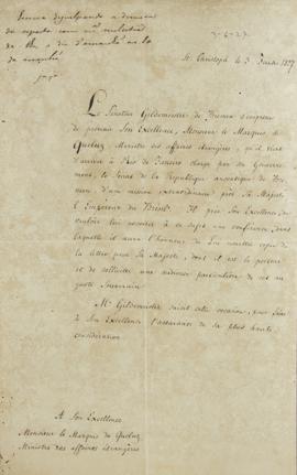 Nota a João Severiano Maciel da Costa (1769-1833), Marques de Queluz, informando que chegou ao Ri...