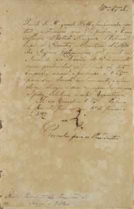 Circular para enviada os presidentes das províncias em 18 de fevereiro de 1827, informando sobre ...