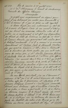 Despacho de 18 de julho de 1822, de Jean-Baptiste Maler (s.d.-s.d.), cônsul-geral da França no Br...