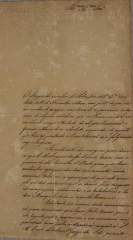 Oficio de 20 de fevereiro de 1830, de João Antônio Pereira da Cunha, encaminhado a Miguel Calmon ...