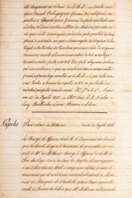 Cópia de ofício, enviado por Luiz Moutinho Lima Alvares e Silva (1792-1863), para Monsieur Malher...