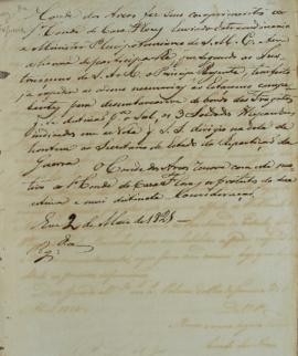 Despacho do Conde dos Arcos (1771-1828), enviado ao Conde da Casa Flores (1759-1833), em 2 de mai...