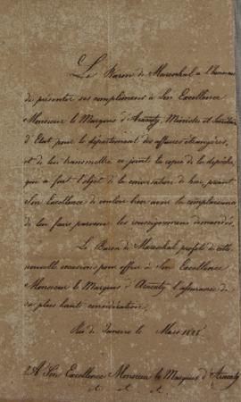 Oficio enviado por Wenzel Philipp Leopold (1784-1851), Barão de Mareschal, a João Carlos Augusto ...