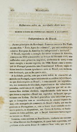 Artigo do periódico Correio Braziliense, publicado em 1822, no qual são tecidas reflexões sobre o...