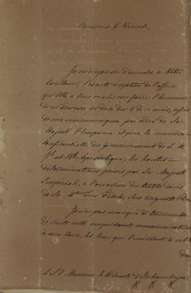 Oficio expedido por Wenzel Philipp Leopold (1784-1851), Barão de Mareschal, a Antônio Luiz Pereir...