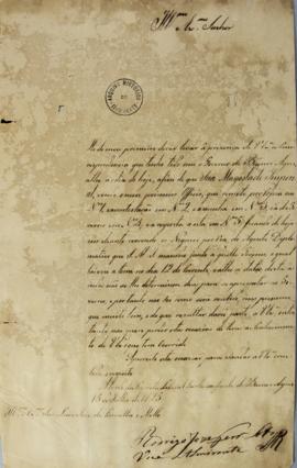 Ofício do ministro Luiz José de Carvalho e Mello (1764 – 1826), enviada em 15 de julho de 1825 ao...