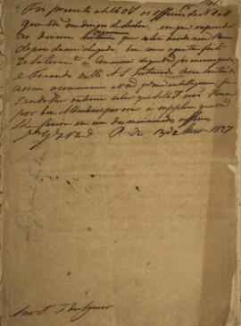 Minuta de despacho enviado para T. F. de Aguiar no ano de 1827 acusando o recebimento de ofícios ...