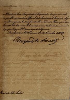 Despacho enviado por João Carlos Augusto de Oyenhausen-Gravenburg (s.d.-1838), em 30 de novembro ...