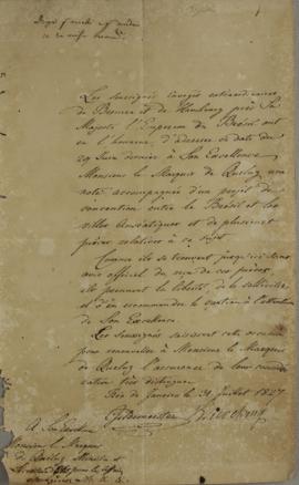 Nota de Gildemeister, enviado de Bremen, a D. Pedro I (1798-1834), relata a importância do projet...