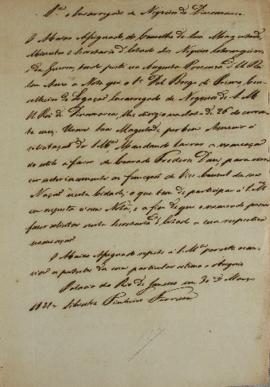 Minuta sobre a nota encaminhada no dia 26 de março de 1821 por Dal Borgo di Primo (1775-1856), Co...