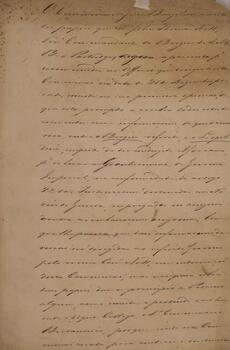 Relatório original com data de 3 de janeiro de 1843, escrito por João Carneiro de Campos. Contém descrição da viagem e do apresamento do brigue Leopoldina pela marinha britânica.