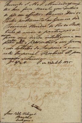 Circular enviada em 22 de outubro de 1825, comunicando sobre a decisão do Imperador em mandar sua...
