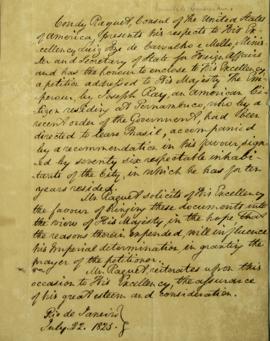 Despacho encaminhado ao cônsul Condy Raguet (1784 – 1842), do consulado dos Estados Unidos da Amé...