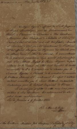 Oficio de Wenzel Philipp Leopold (1784-1851), Barão de Mareschal a José Bonifácio de Andrada e Si...