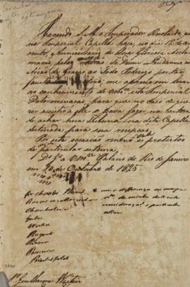 Circular enviada por Guilherme Nestin para os agentes estrangeiros em 10 de outubro de 1825, comu...