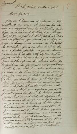 Carta de 3 de março de 1821, do Barão Hyde de Neuville, na qual relata os desdobramentos da revol...