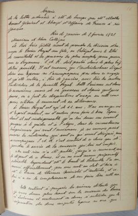 Cópia da carta de 8 de fevereiro de 1821, de Jean-Baptiste Maler (s.d.), Cônsul-geral da França n...