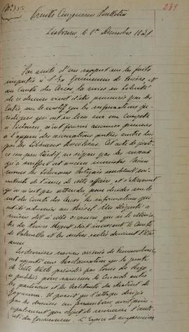 Boletim enviado em 1 de dezembro de 1821, informando sobre a necessidade da representação jurídic...