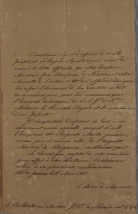Despacho enviado pelo Barão de Mareschal a José Bonifácio de Andrade, em 11 de março de 1822, inf...
