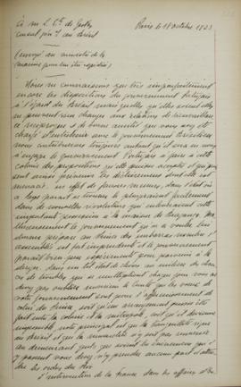 Ofício de 18 de outubro de 1823, de Jean-Baptiste Maler (s.d.), Cônsul-geral da França no Brasil,...