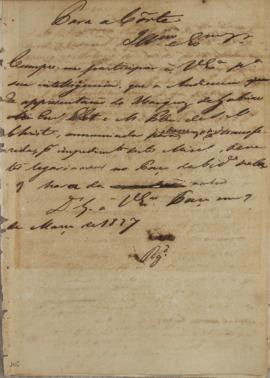 Circular enviada para a corte em 07 de março de 1827, informando a audiência de apresentação do M...
