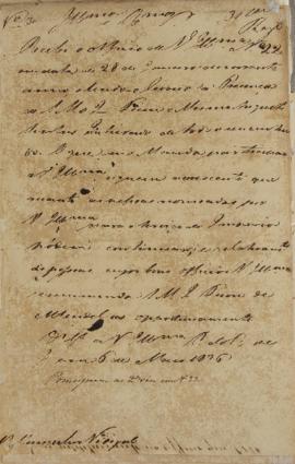 Despacho enviado pelo Monsenhor Francisco Corrêa Vidigal (s.d-1838) em 6 de março de 1826, diz re...