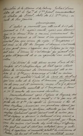 Fragmento de uma carta de 23 de dezembro de 1822, do capitão Grivel, comandante da Estação France...