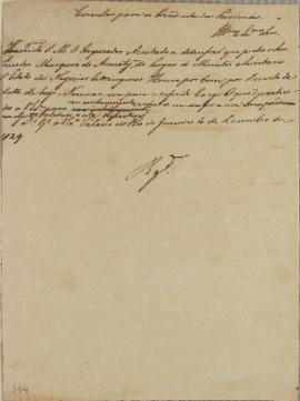 Circular enviada aos Presidentes das Províncias em 04 de dezembro de 1829, comunicando a demissão...