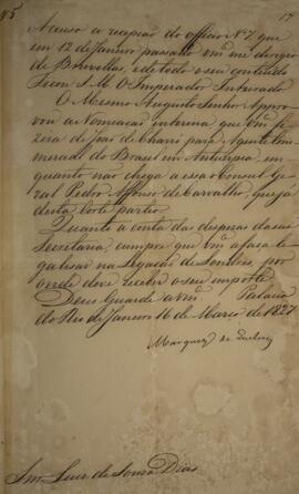 Cópia de despacho n.5 enviado por João Severiano Maciel da Costa (1769-1833), Marquês de Queluz, ...