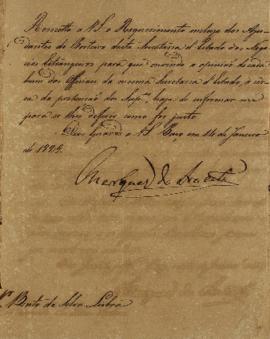 Despacho enviado por Bento da Silva Lisboa (1793-1864) ao Marquês de Aracaty (s.d.-1838), em 14 d...