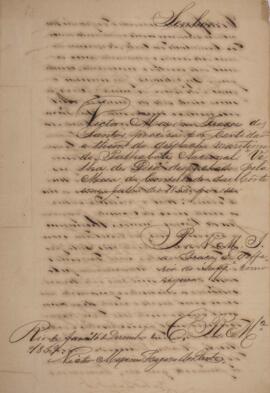 Petição original assinada por Victor Maximo Fragoso dos Santos, com data de 16 de dezembro de 1859, trazendo a solicitação da certidão de despacho marítimo do palhabote Velha de Diu emitido pela mesa do Consulado da Corte. Contém em anexo cópia da certidão de despacho com detalhamentos da embarcação e cópia de recibo de pagamento da emissão da cópia de certidão.